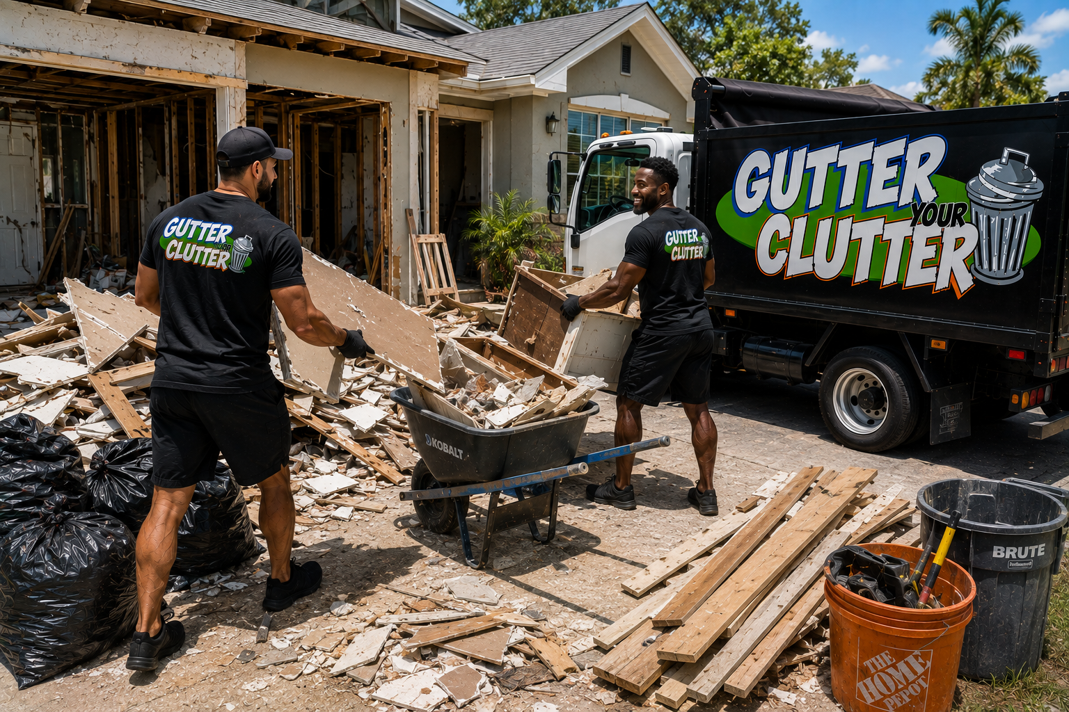 Gutter Your Clutter crew doing construction debris removal in Orlando