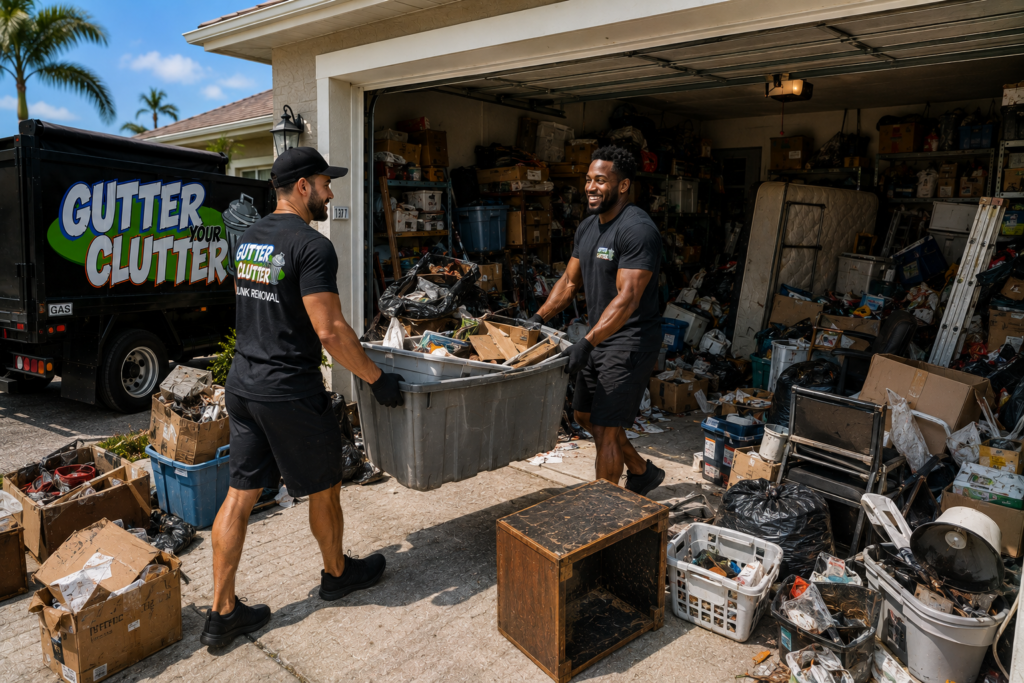 Gutter Your Clutter crew doing garage cleanout in Orlando