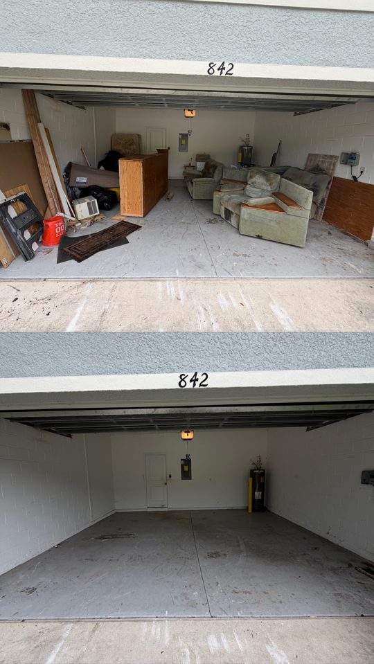 Before and after garage cleanout and furniture removal in Central Florida