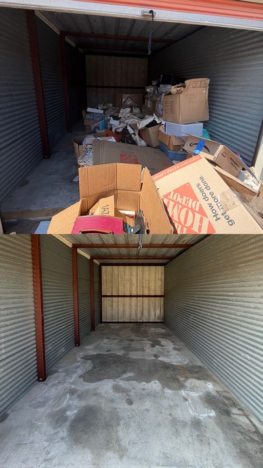Before and after storage unit cleanout by Gutter Your Clutter Junk Removal
